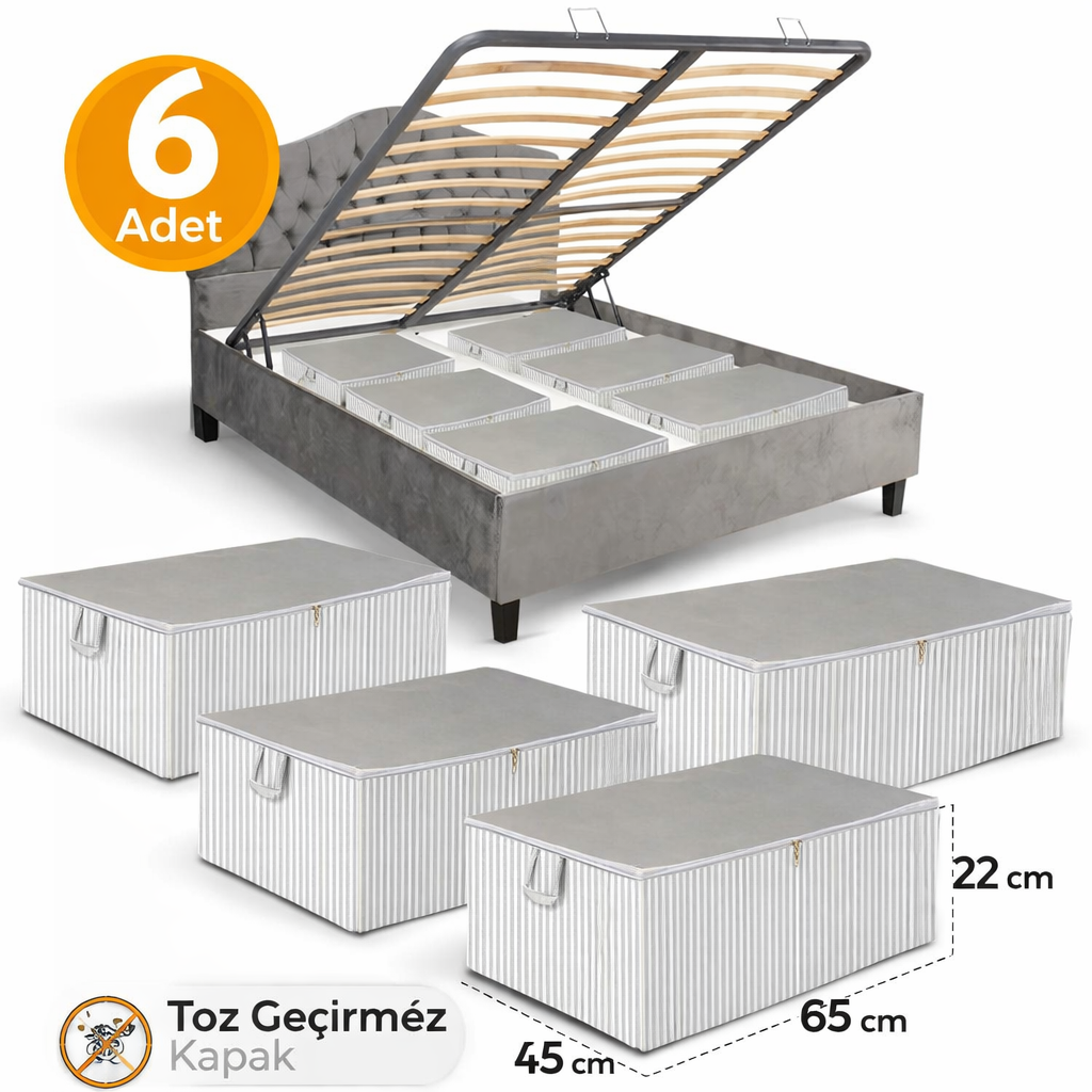 Antrasit Çizgili Büyük Boy Baza Altı Ve Çekyat Tipi Hurç 65 x 45 x 22 cm