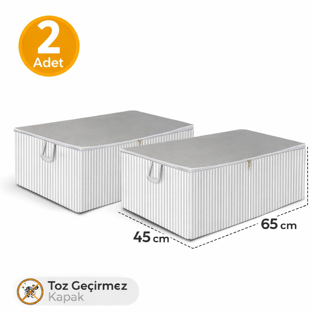 Antrasit Çizgili Büyük Boy Baza Altı Ve Çekyat Tipi Hurç 65 x 45 x 22 cm