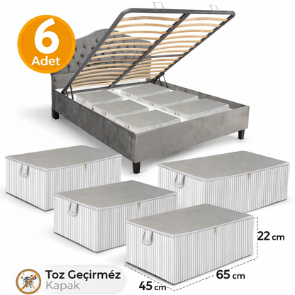 Antrasit Çizgili Büyük Boy Baza Altı Ve Çekyat Tipi Hurç 65 x 45 x 22 cm